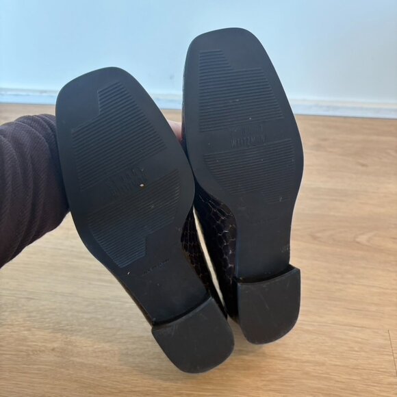 ** Stuart Weitzman Leather Heeled Loafers Brown Black Snake 6.5 - Picture 8 of 9